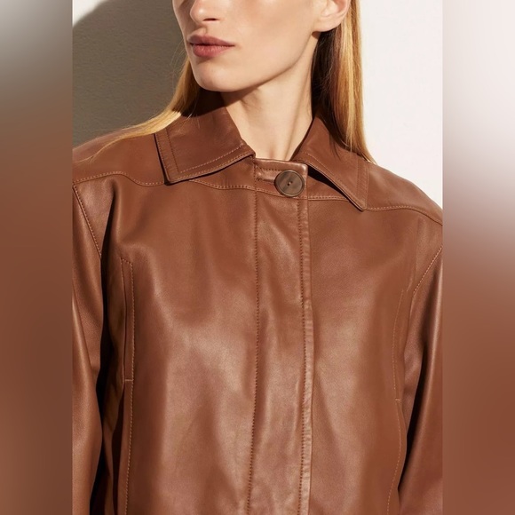 NWT $1250 Vince Cropped Leather Jacket In Fawn Size M - Picture 3 of 5